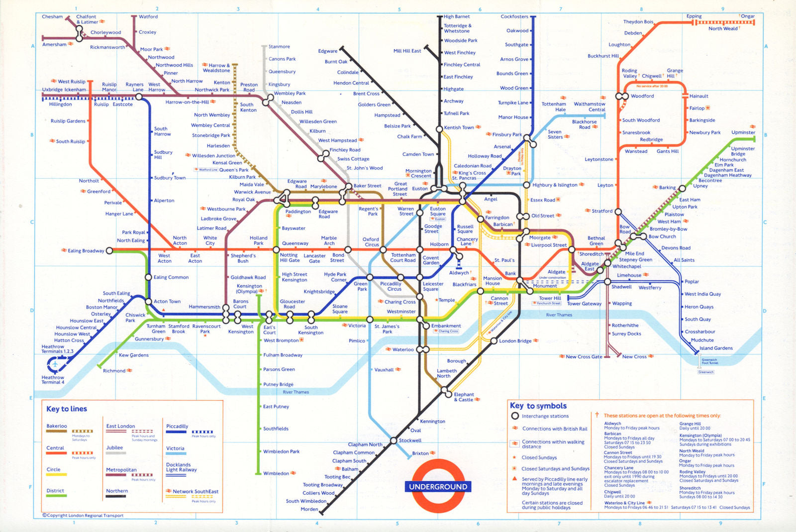 LONDON UNDERGROUND tube journey planner map. DLR u/c Bank-Shadwell. June 1989